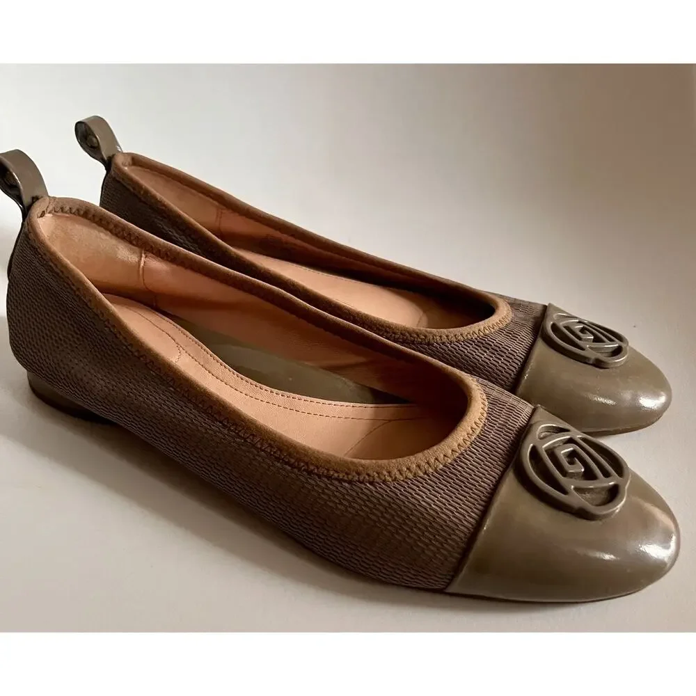 Taryn Rose Paige Ballet Flats Womens 8.5B Taupe Brown Two Tone Cap Toe